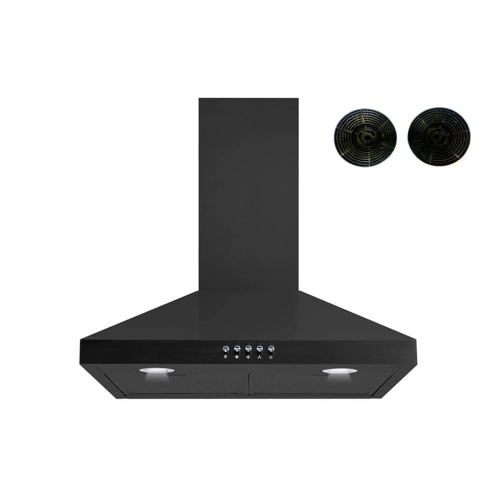 Winflo 30 in. 400 CFM Convertible Wall Mount Range Hood in Stainless Steel in Black with Mesh Filters, Charcoal Filters