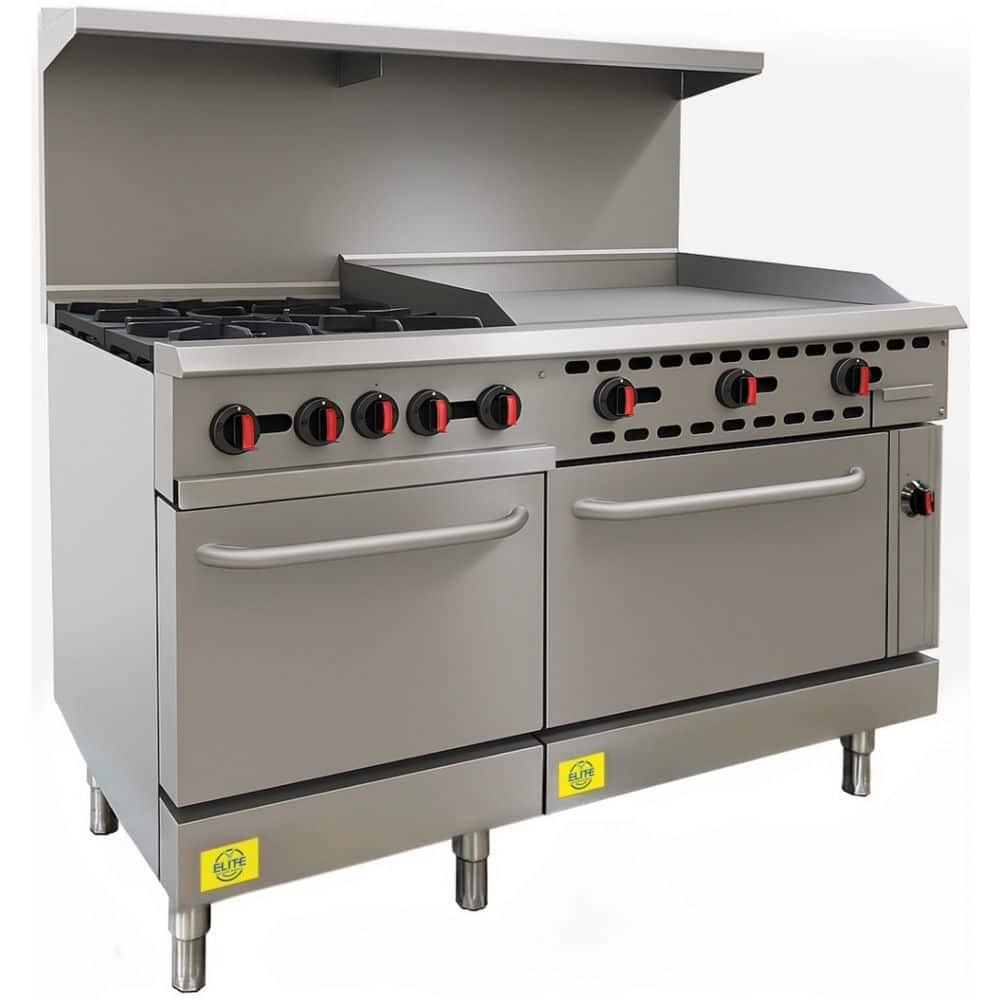 Elite Kitchen Supply 60 in. Commercial Multipurpose Propane gas oven range NSF ECDR4G36 Stainless Steel