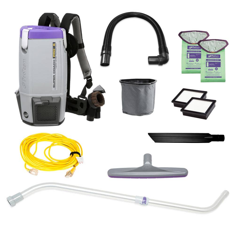 ProTeam Super Coach Pro 6, 6 qt. Commercial Backpack Vacuum Cleaner with Xover Multi-Surface and Telescoping Wand Kit