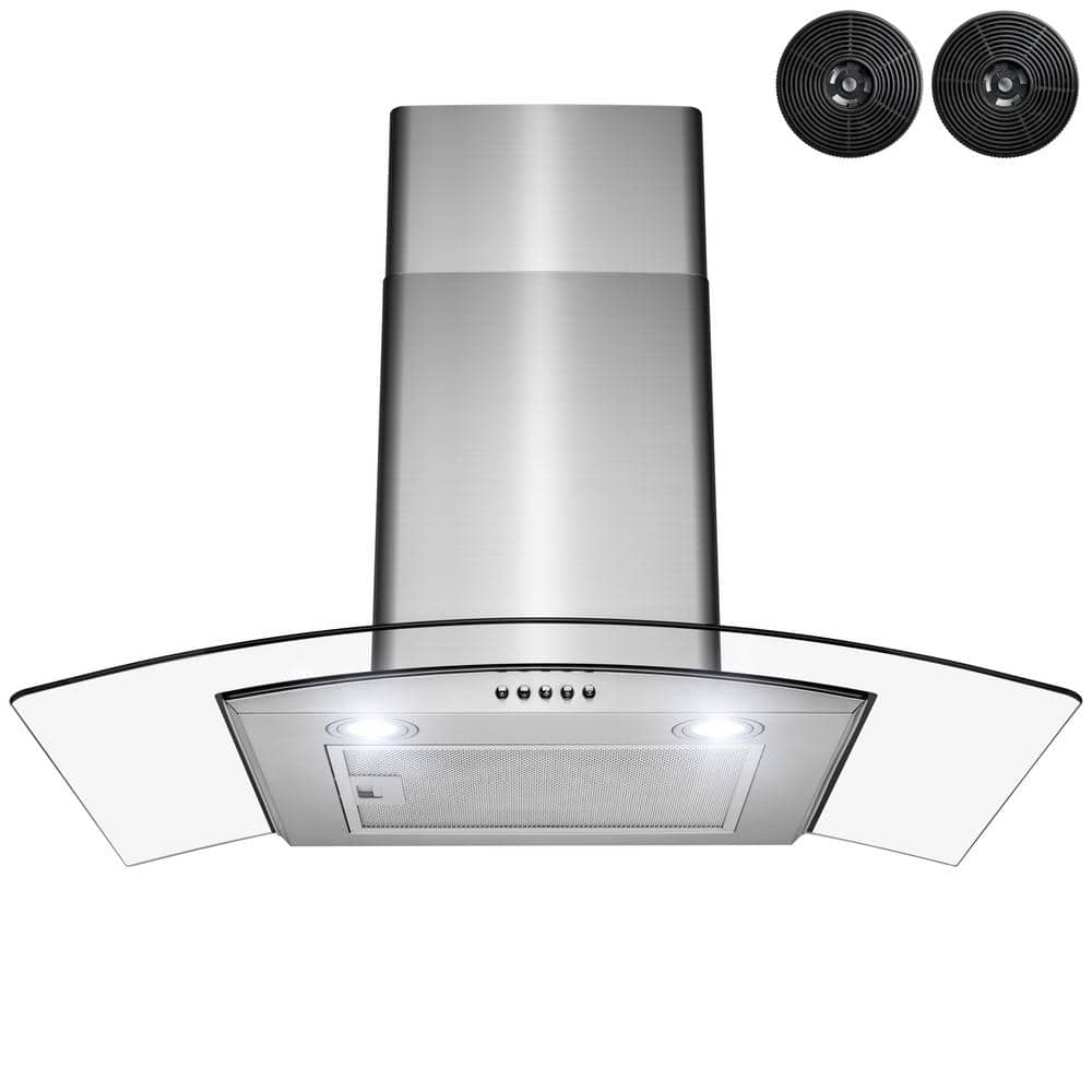 Golden Vantage 30 in. Convertible Wall Mount Range Hood with LEDs, Push Control and Carbon Filters in Stainless Steel