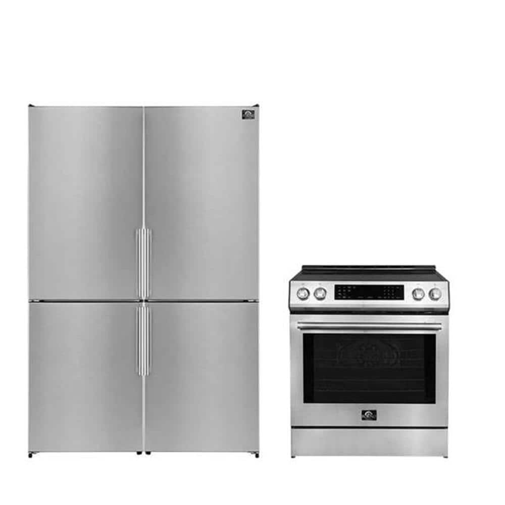 Forno 2 Pc Bundle-Donatello 30" 4 Element Induction Range, Guardia 46.8" Bottom Freezer Refrigerator in Stainless Steel