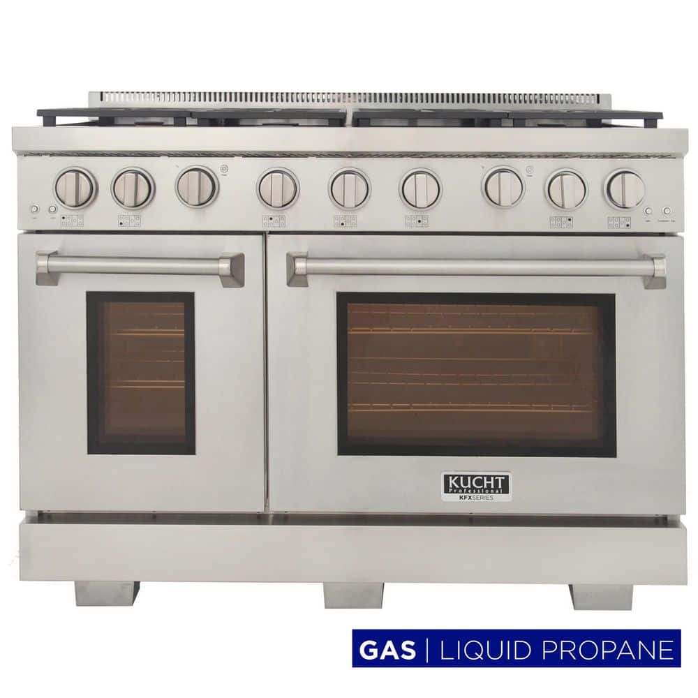 Kucht Professional 48 in. 6.7 cu. ft. Double Oven Propane Gas Range with 25K Power Burner Convection Oven in Stainless Steel