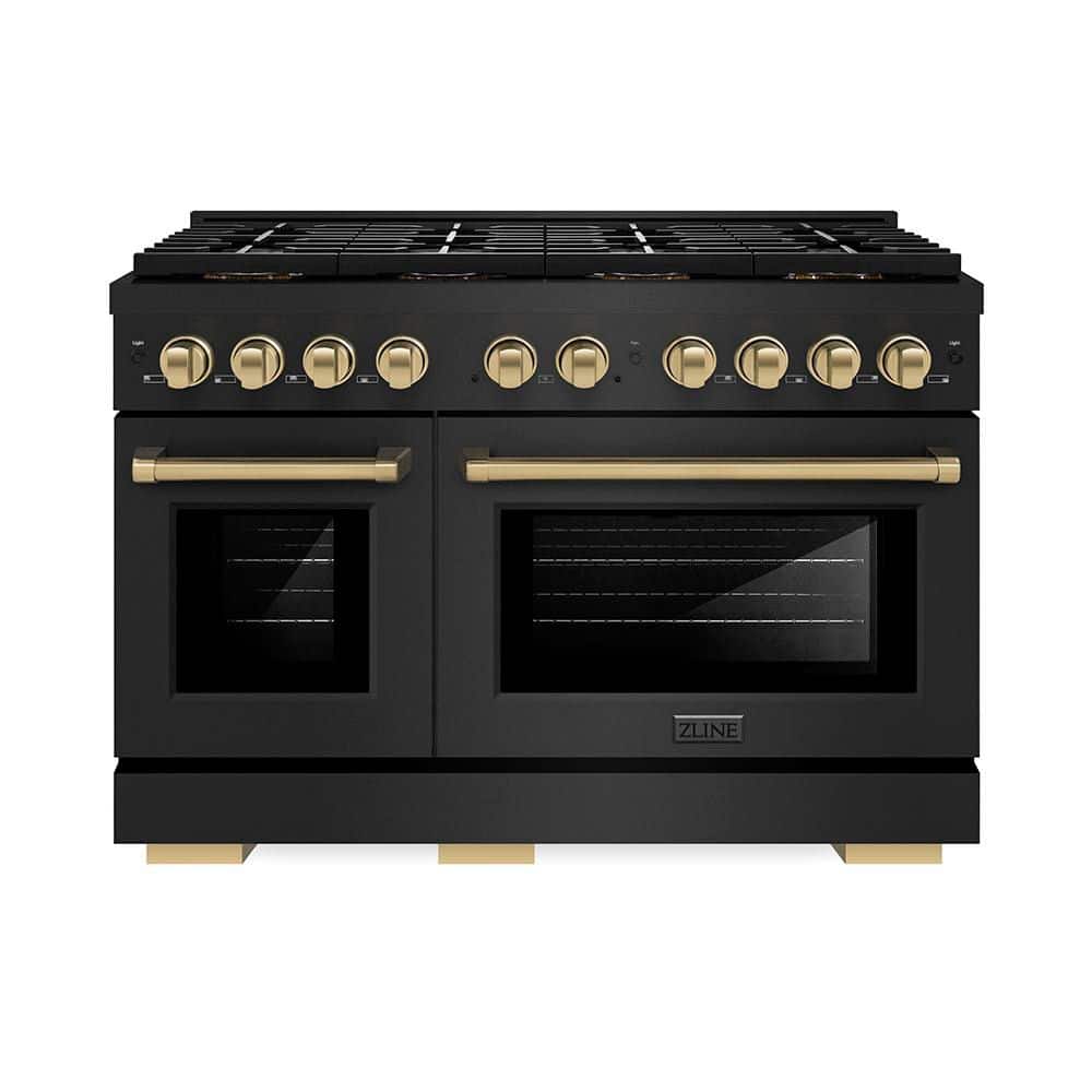 ZLINE Kitchen and Bath Autograph 48 in. 6.7 cu. ft. Paramount Dual Fuel Range with 8 DuoPro Burners in Black Stainless and Champagne Bronze