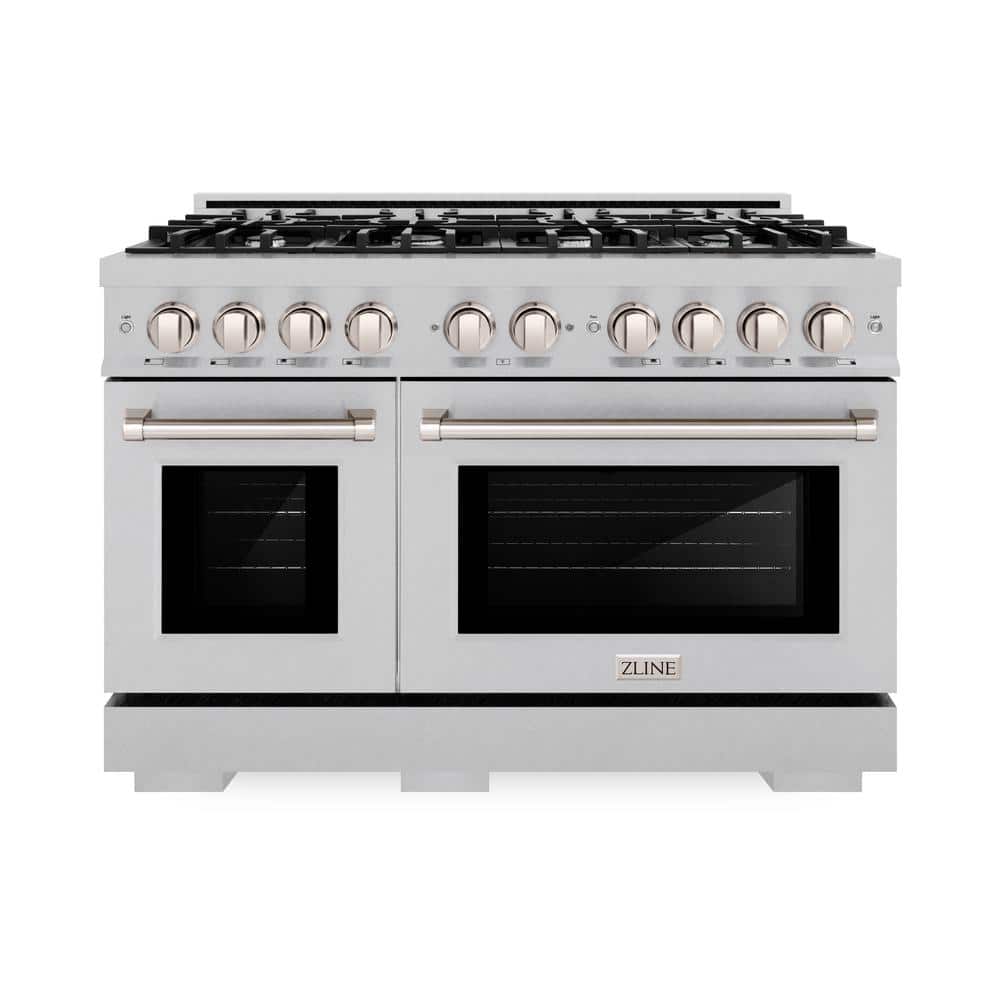 ZLINE Kitchen and Bath 48 in. 6.7 cu. ft. Select Double Oven Gas Range with 8 Burner Cooktop in Satin Stainless Steel