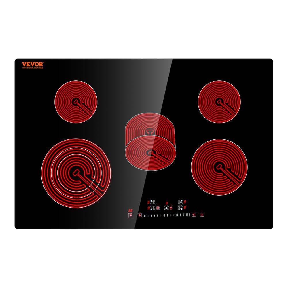 VEVOR Built in Electric Stove Top 30 in. 5 Burners Glass Radiant Cooktop with Sensor Touch Control, Timer and Child Lock,Black