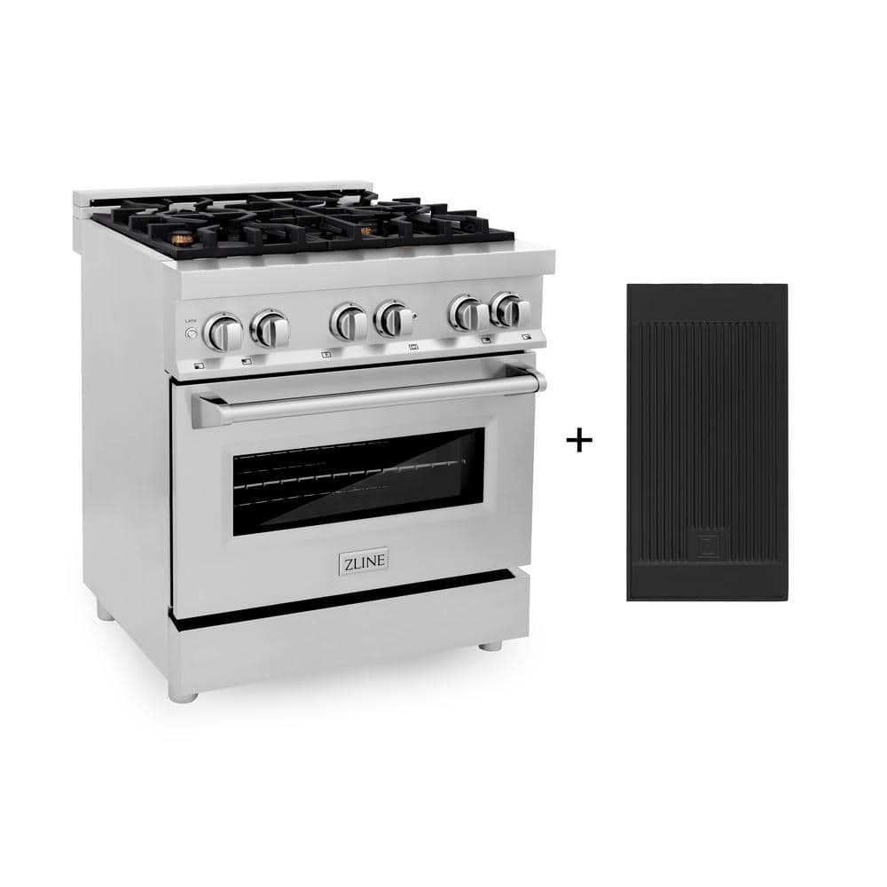 ZLINE Kitchen and Bath 30 in. 4-Burner Dual Fuel Range with Brass Burners in Stainless Steel with Griddle