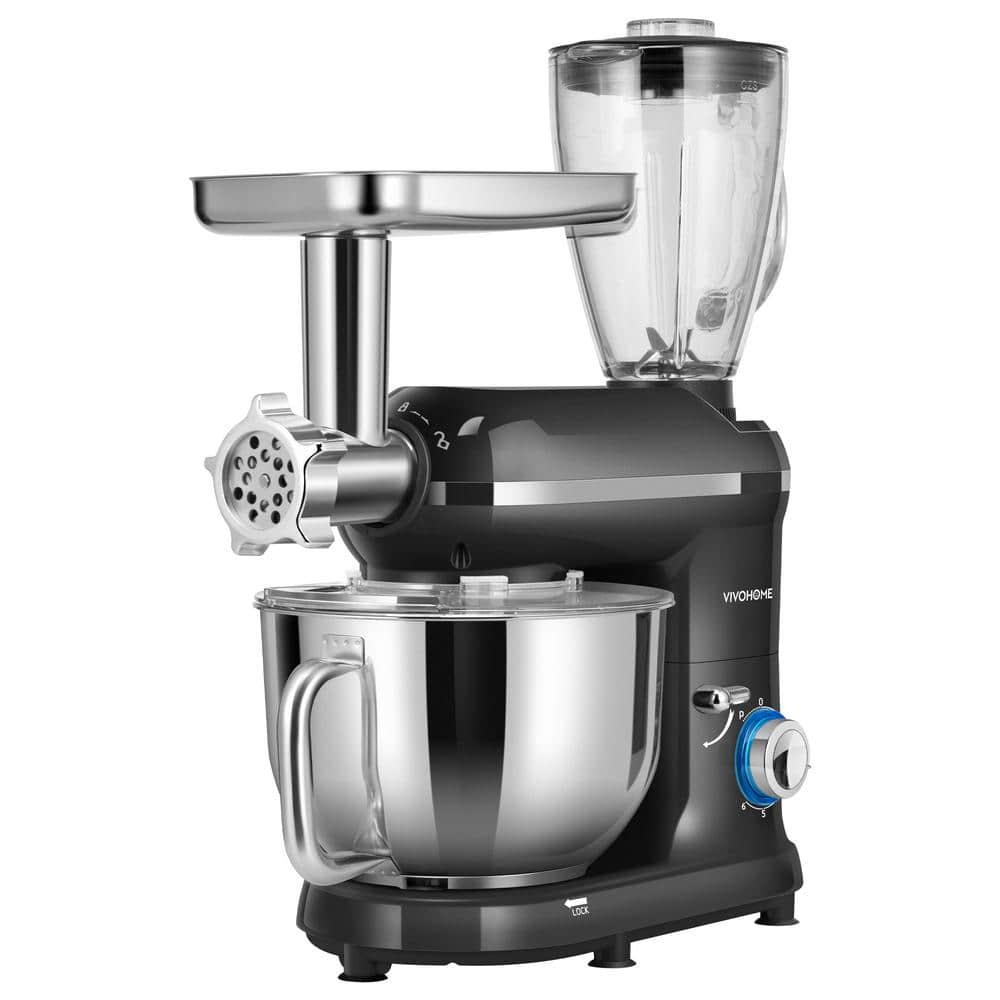 VIVOHOME 6 Qt. 6-Speed Black 3 in 1 Multifunctional Stand Mixer with Meat Grinder and Juice Blender, ETL Listed