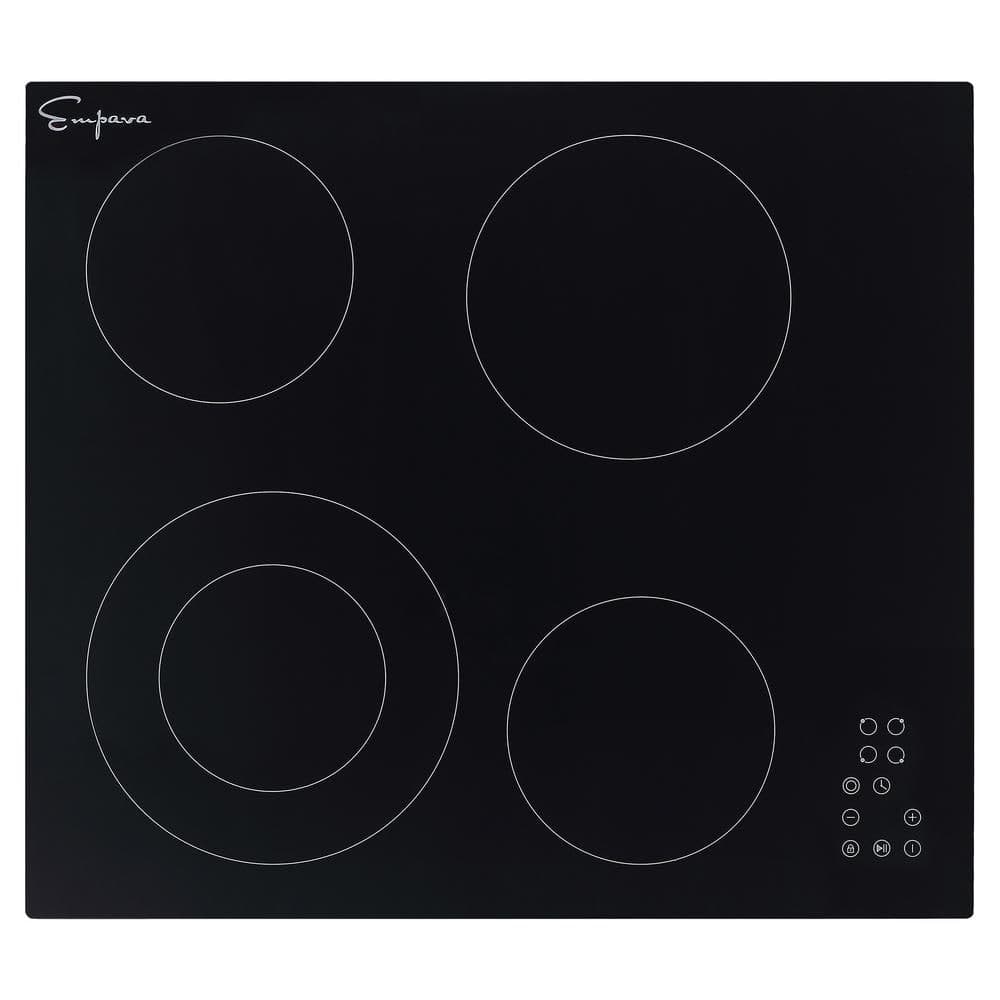 Empava 24 in. 240-Volt Smooth Surface Radiant Electric Cooktop in Black with 4 Elements including Dual Zone Element