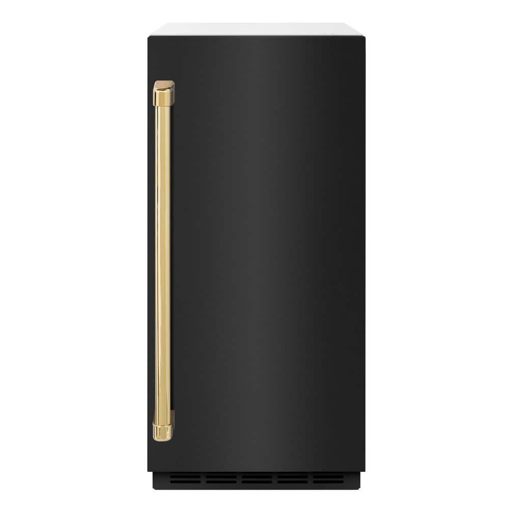 ZLINE Kitchen and Bath Autograph Edition 15 in. Touchstone Gourmet Ice Maker with Drain Pump and Black Stainless Steel Door with Polished Gold