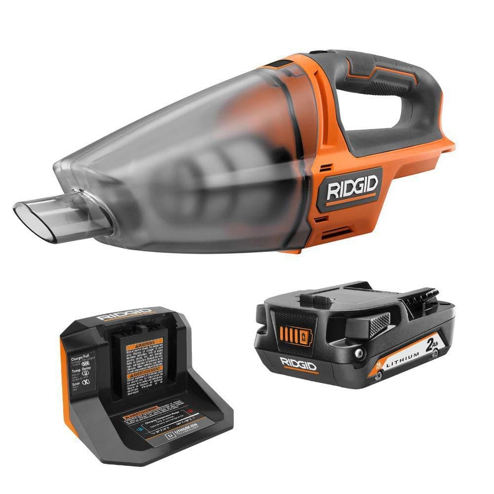RIDGID 18V Cordless Hand Vacuum Kit with 2.0 Ah Battery and Charger