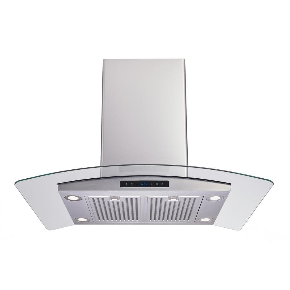 Vissani Avellino 30 in. 500CFM Convertible Glass Kitchen Island Range Hood in Stainless Steel with Filters and LED Lights