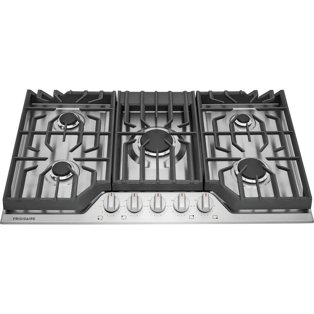 Frigidaire 36 in. Gas Cooktop in Stainless Steel with 5-Burner Elements, including Quick Boil and Simmer Burner