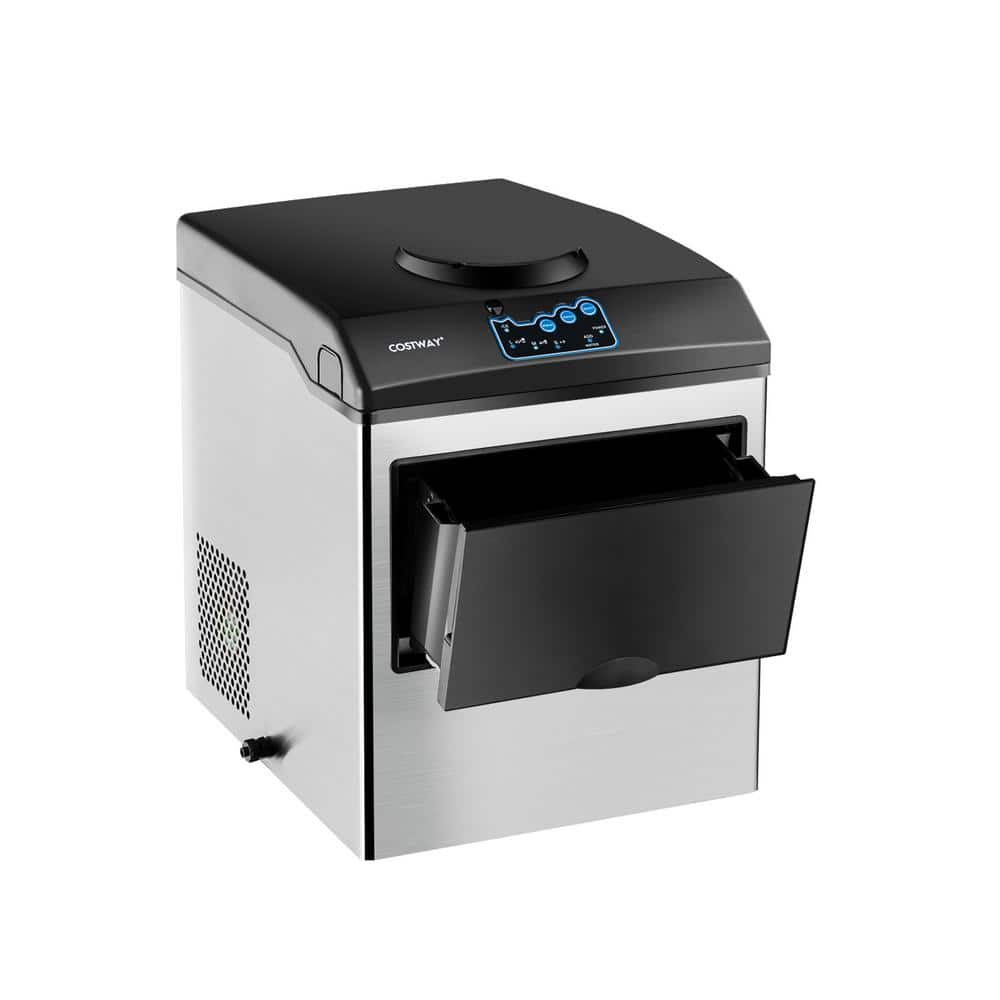 Costway 2-in-1 48 lbs./24-Hour Stainless Steel Countertop Portable Ice Maker Water Dispenser with Scoop in Silver