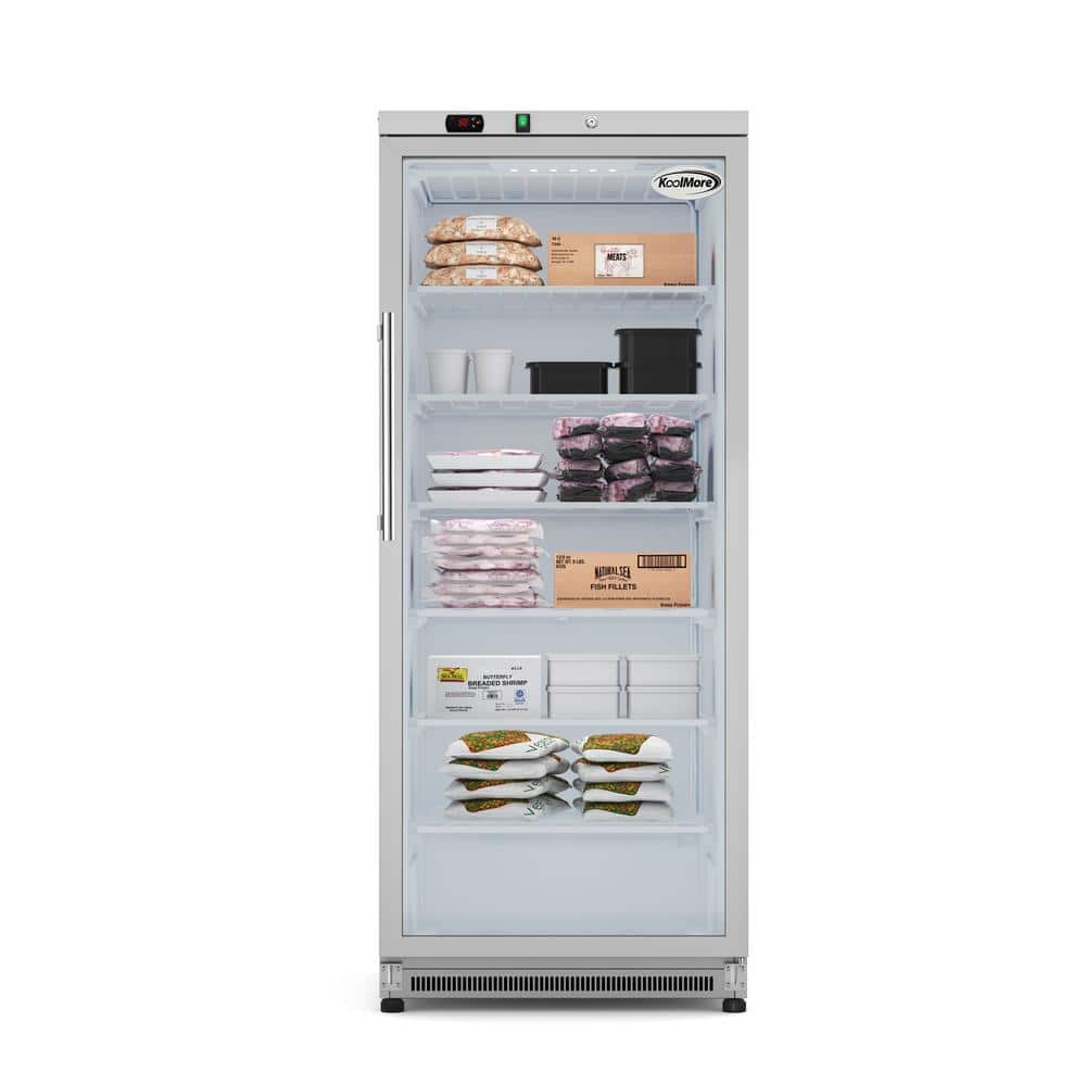 Koolmore 30 in. 21 cu. ft. Manual Defrost Upright Freezer Glass Door Commercial Reach in Stainless-Steel Garage Ready