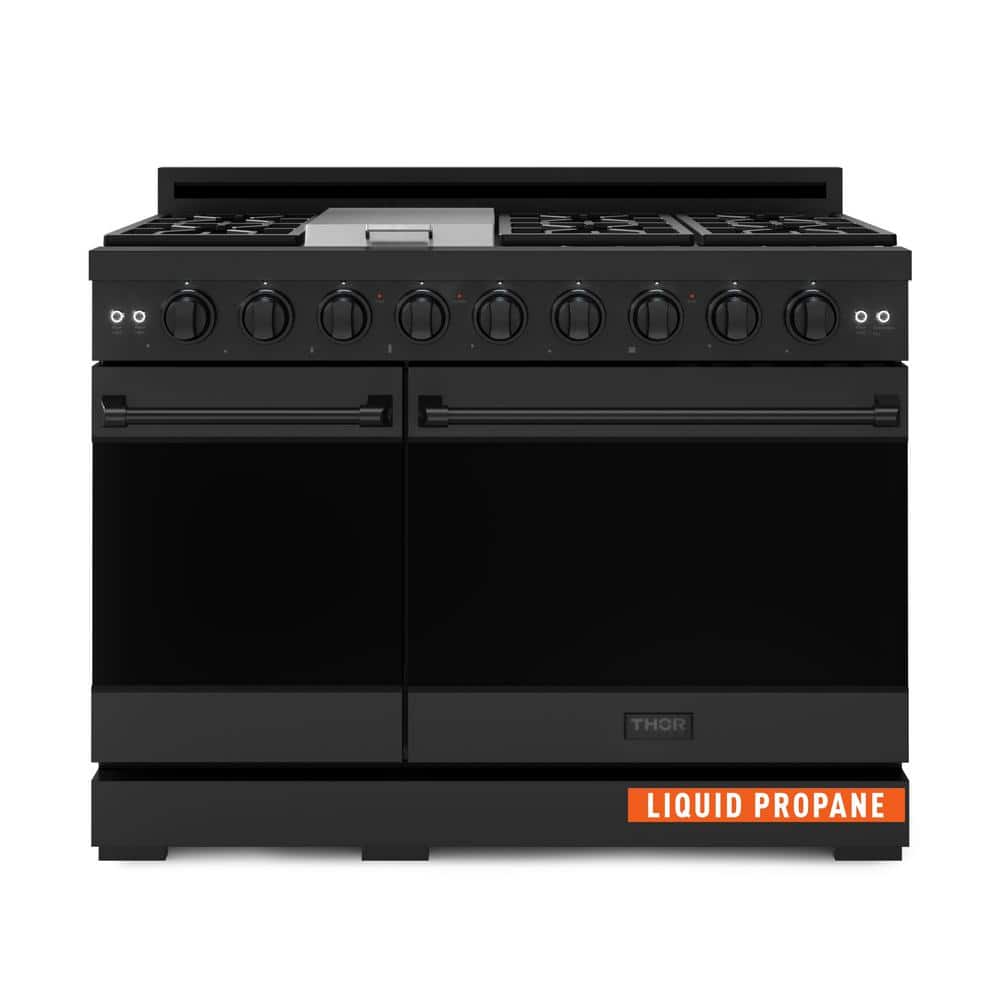 Thor Kitchen Gordon Ramsay Series 48 in. 6-Burners Double Oven Gas Range in Matte Black with Convection and Grill in Propane