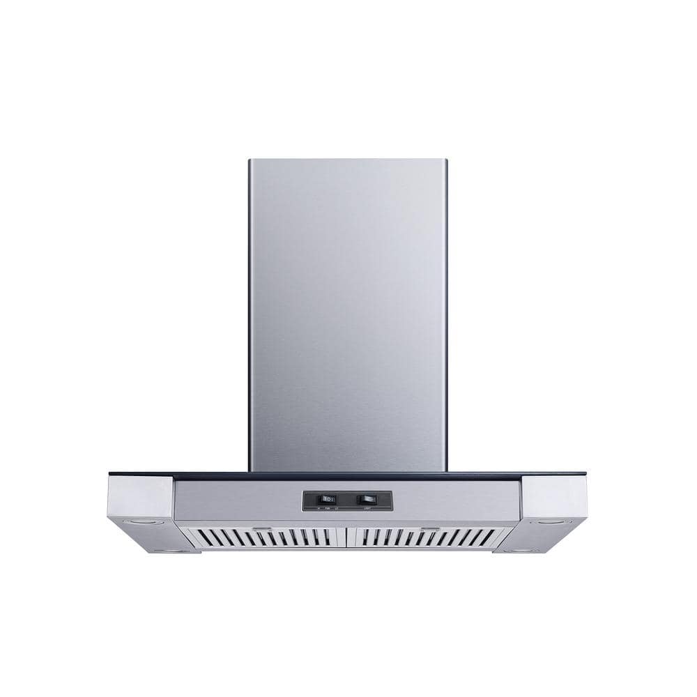 Winflo 30 in. Convertible Island Mount Range Hood in Stainless Steel/Glass with Baffle Filters