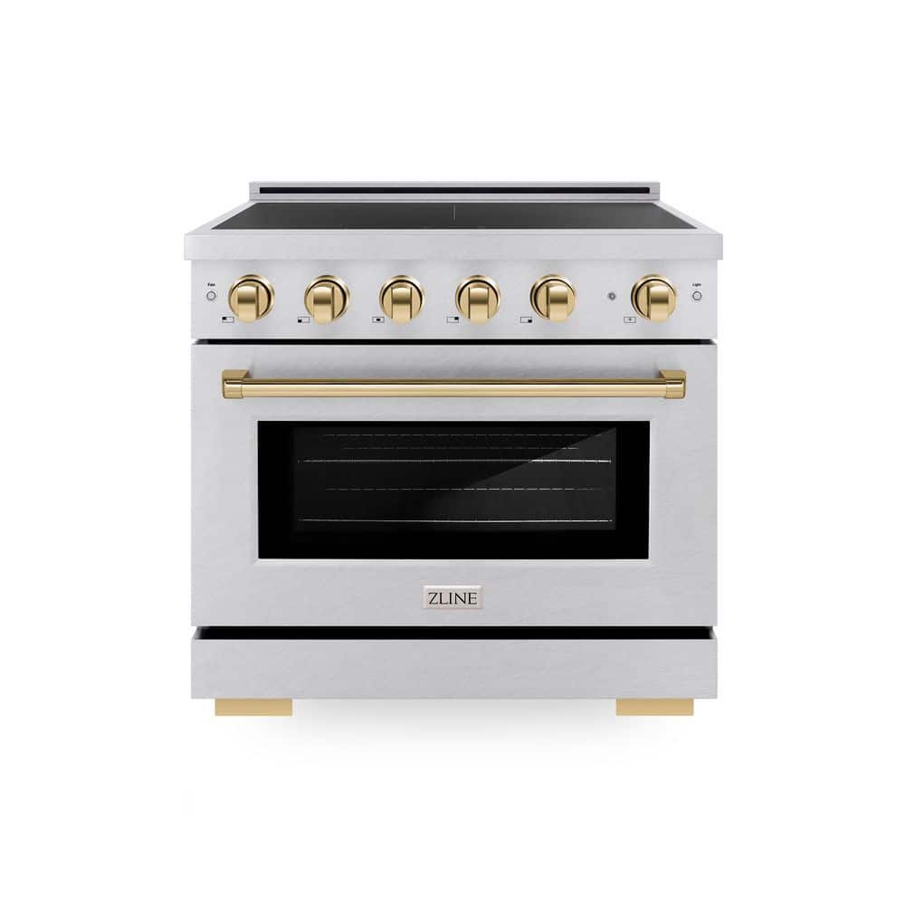 ZLINE Kitchen and Bath Autograph 36 in. 5.2 cu. ft. Paramount Induction Range with 5 Element Cooktop in Satin Stainless Steel with Gold Accents