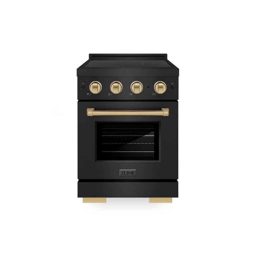 ZLINE Kitchen and Bath Autograph 24 in. 3.2 cu. ft. Paramount Induction Range with 3 Element Cooktop in Black Stainless with Champagne Accents