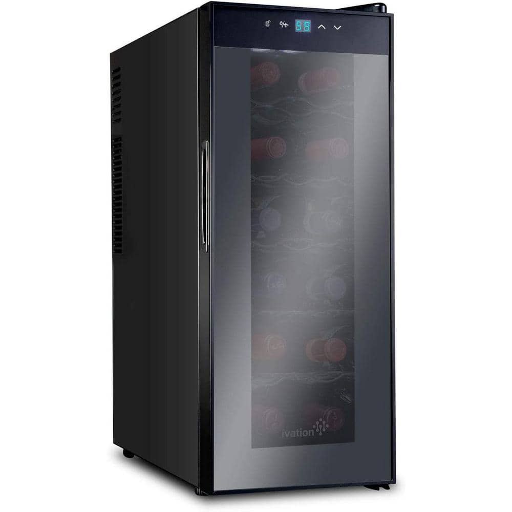 Ivation Thermoelectric 12-Bottle Freestanding Wine Cooler Refrigerator with Lock in Black