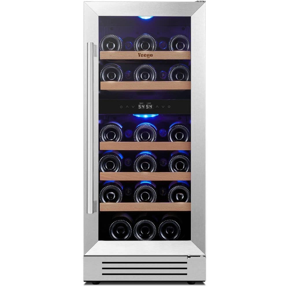Yeego Dual Zone 15 in. 28-Bottles Built-In/Freestanding Wine Cooler Refrigerator 40-65°F Frost-Free with 5 Removable Shelves