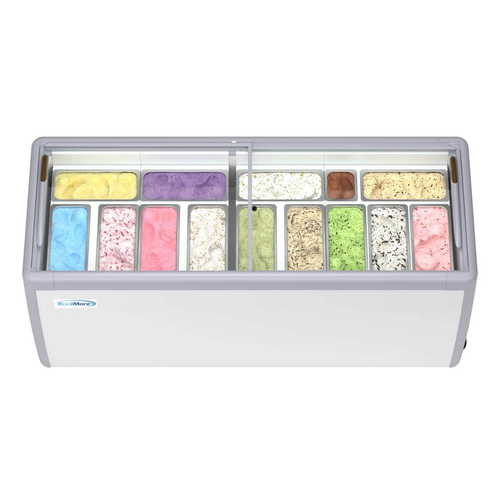 Koolmore 70 in. 20 cu. ft. Manual Defrost Gelato Dipping Cabinet Display Chest Freezer with Sliding Glass Door in White