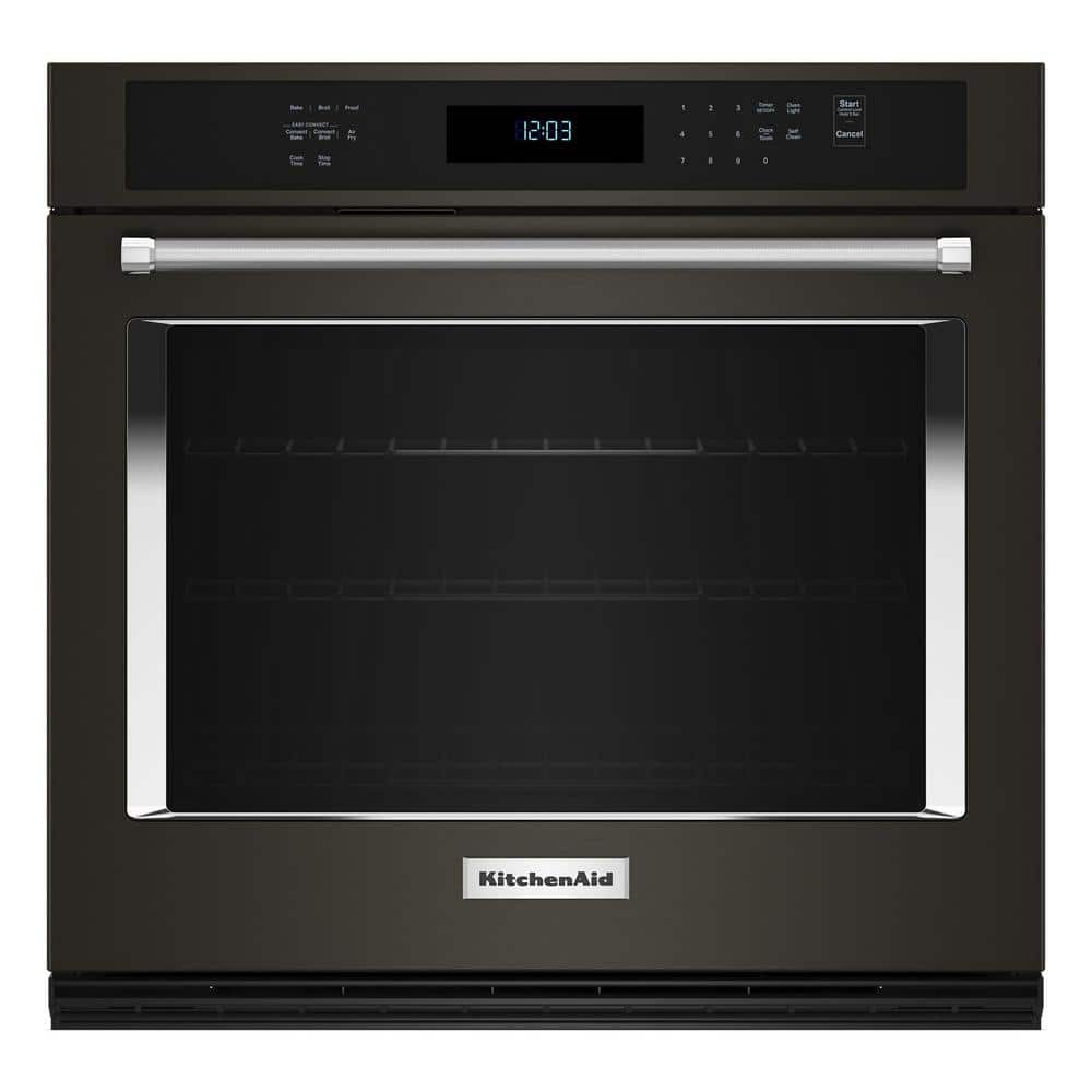 KitchenAid 27 in. Single Electric Wall Oven with Convection Self-Cleaning in Black Stainless Steel with PrintShield Finish