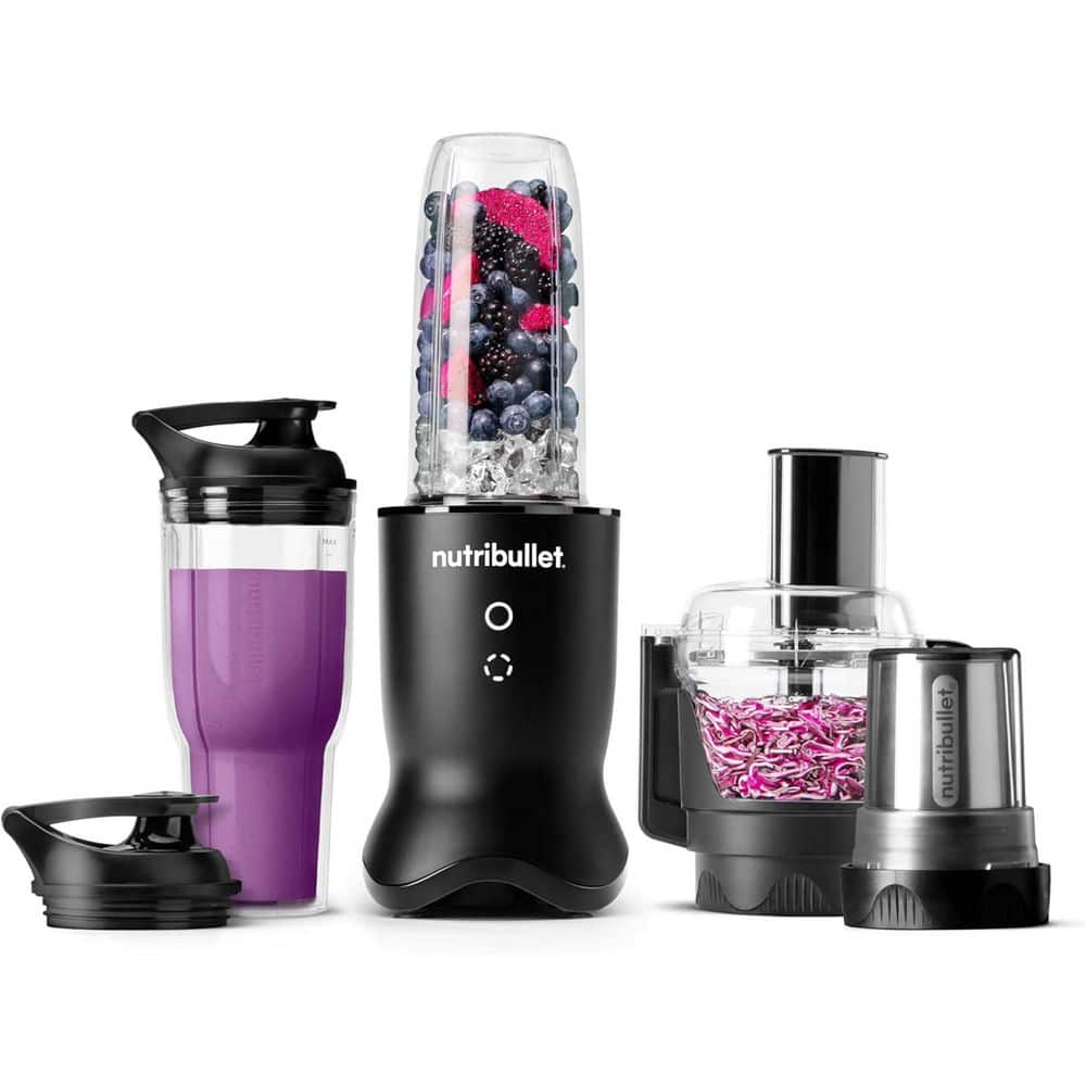 nutribullet Ultra Plus Kitchen System, 32 oz. and 24 oz. Blending Cups, 2-Cup Food Processor, Single Speed, Satin Black Blender