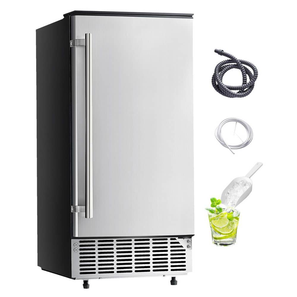 SKYSHALO 80 lbs. /Day Under Counter Ice Maker, Reversible Door, Stainless Steel, Freestanding, Commercial/Home Kitchen