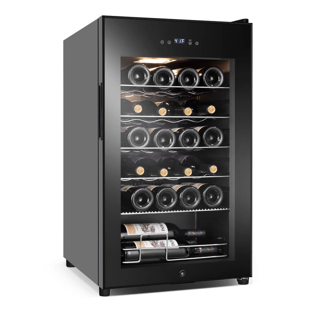 SOZT 16.92 in. Single Zone 24-Bottle Wine Cooler With LCD Touch Control, Wine Cellar Cooling Unit in Black
