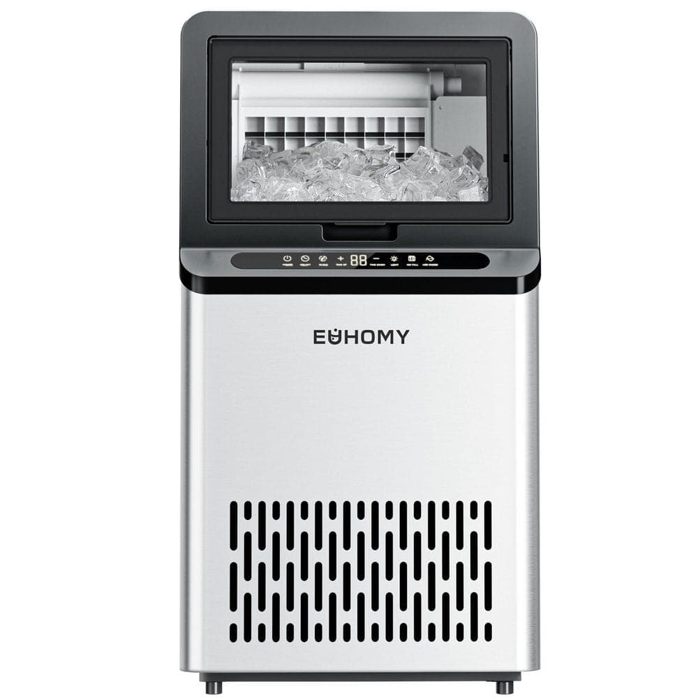 EUHOMY 15.4 in. 105 lbs. / 24H Full Size Cube Freestanding Commercial Ice Maker in Stainless Steel, Clean Cycle and 3-Ice types