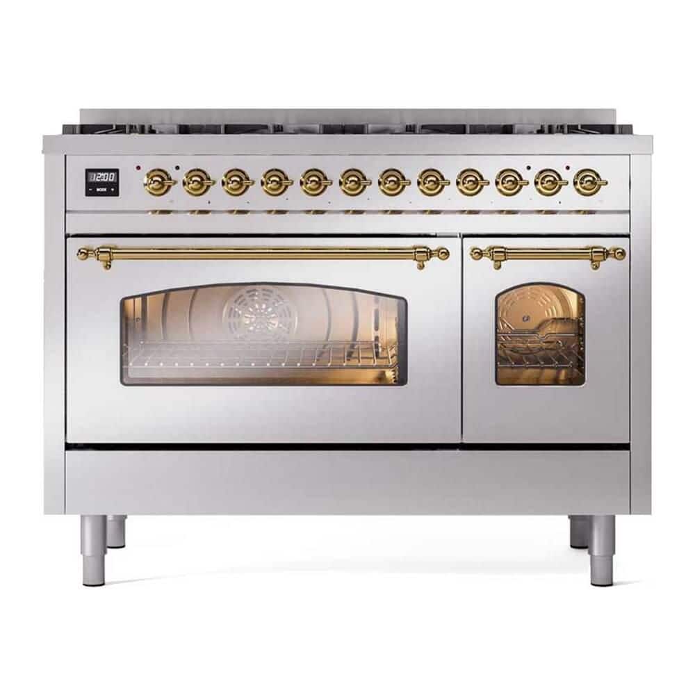 ILVE Nostaglie II 48 in. 8-Burners Freestanding Dual Fuel Range in Stainless Steel