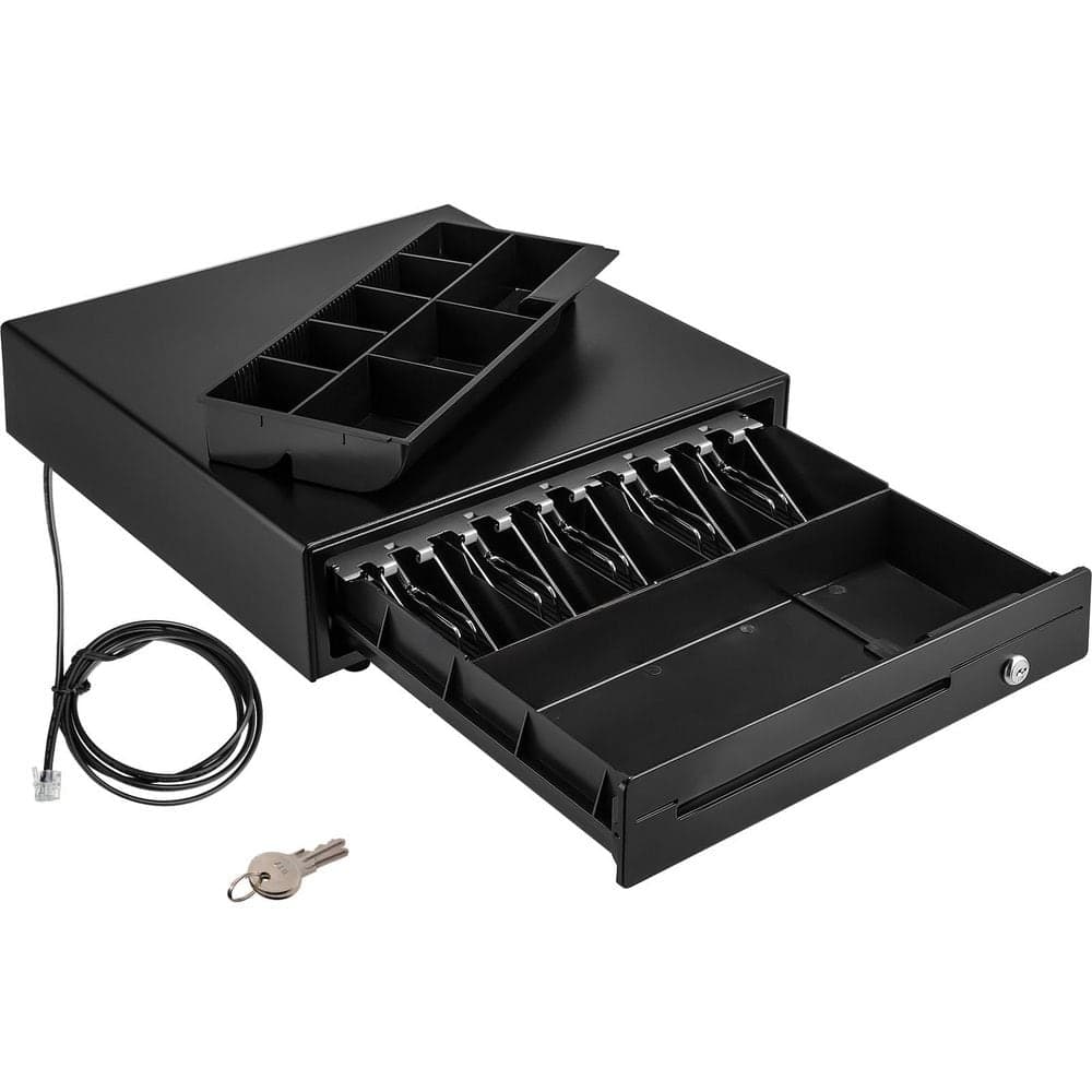 SKYSHALO Cash Register Drawer, 16 in. Food Vacuum Sealer for POS System, 5 Bill 8 Coin Cash Tray, Coin Compartment Black