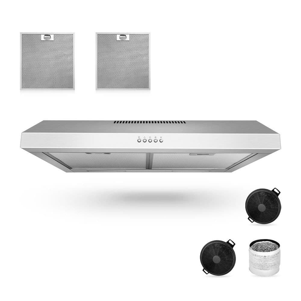 Tylza 29.5 in. 600 CFM Convertible Under Cabinet Range Hood in Stainless Steel with 2 Charcoal Filters and 2 LED Lights
