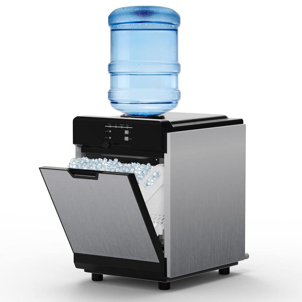 SKNKOY 15.55 in. 40 lb. /24 H Nugget Portable Ice Maker Chewable, Auto-Cleaning with 10 lbs. Storage Bin, Stainless Steel