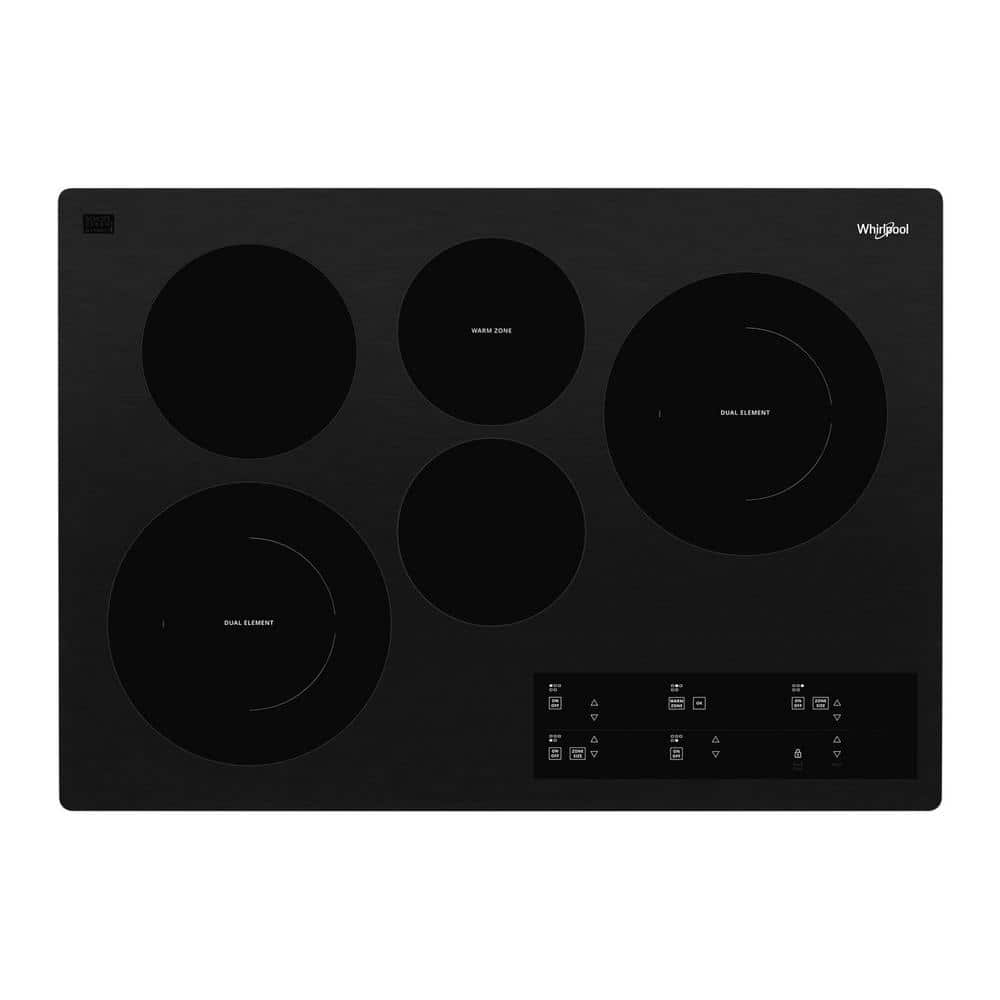 Whirlpool 30 in. Radiant Electric Cooktop in Black with 5 Burner Elements Including Warm Zone Element