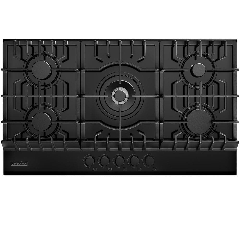 Empava 36 in. Gas Stove Cooktop with Italy SABAF 5-Burners NG/LPG Convertible in Black Tempered Glass