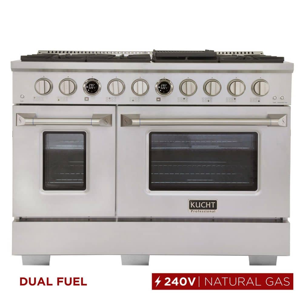 Kucht 48 in. 6.7 cu. ft. 8-Burners Dual Fuel Range for Natural Gas in Stainless Steel with Horus Digital Dial Thermostat