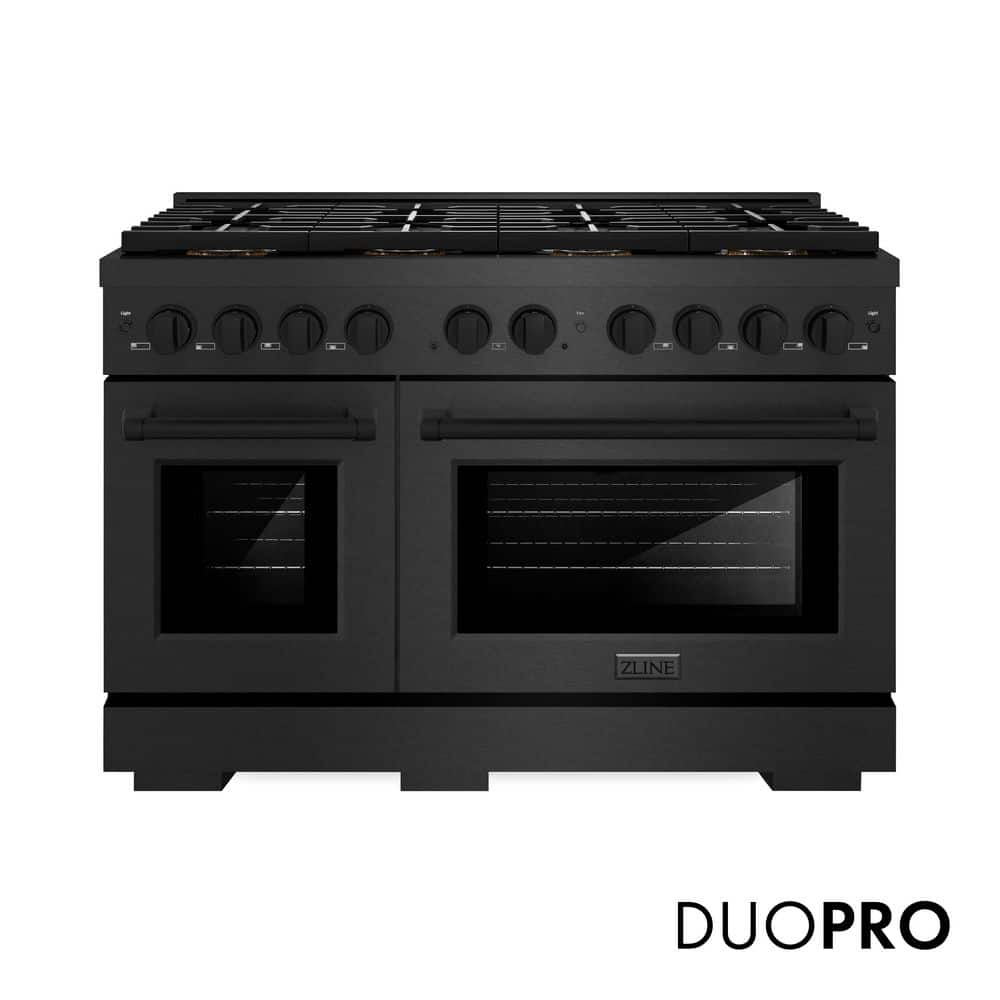 ZLINE Kitchen and Bath 48 in. 6.7 cu. ft. Paramount Dual Fuel Range with 8 Burner DuoPro Cooktop and Dual Ovens in Black Satin Stainless Steel