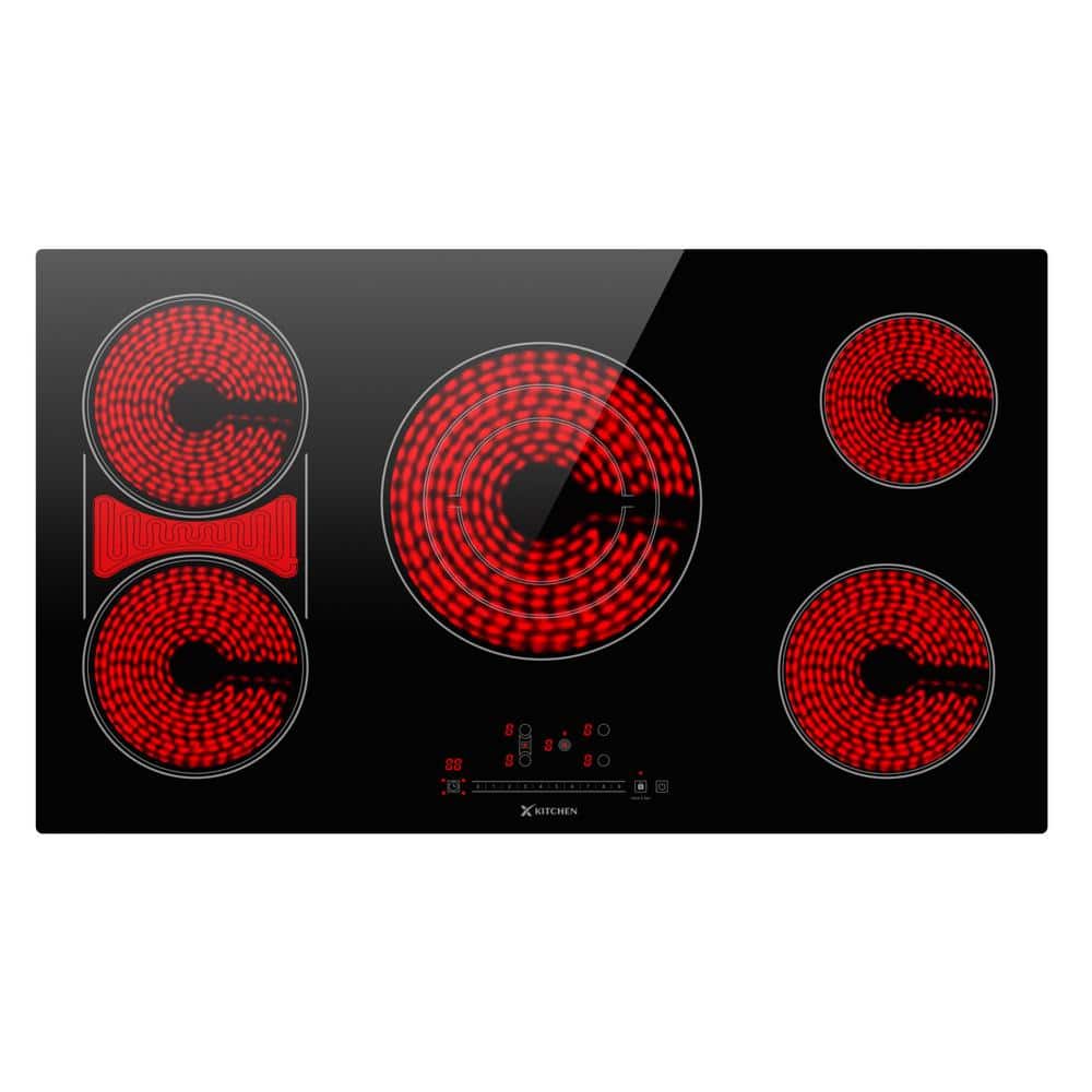 X KITCHEN 36 in. 5 Burners Radiant Electric Cooktop in Black with Tri-Ring Element, Bridge Element and ETL/FCC Certified