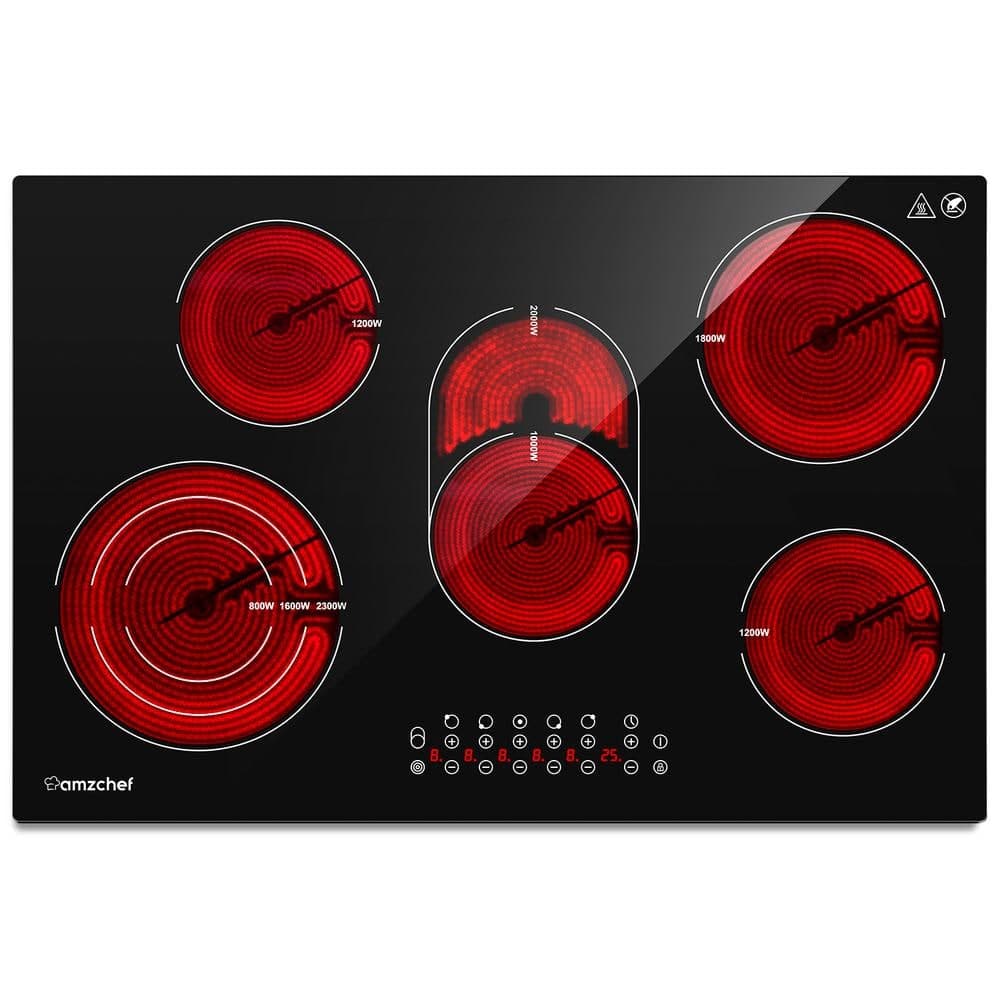 Sunmaki 30 in. 5 Elements Electric Cooktop in Black With 4 Burners, 9 Heating Level, Timer and Safety Lock, Sensor Touch Control