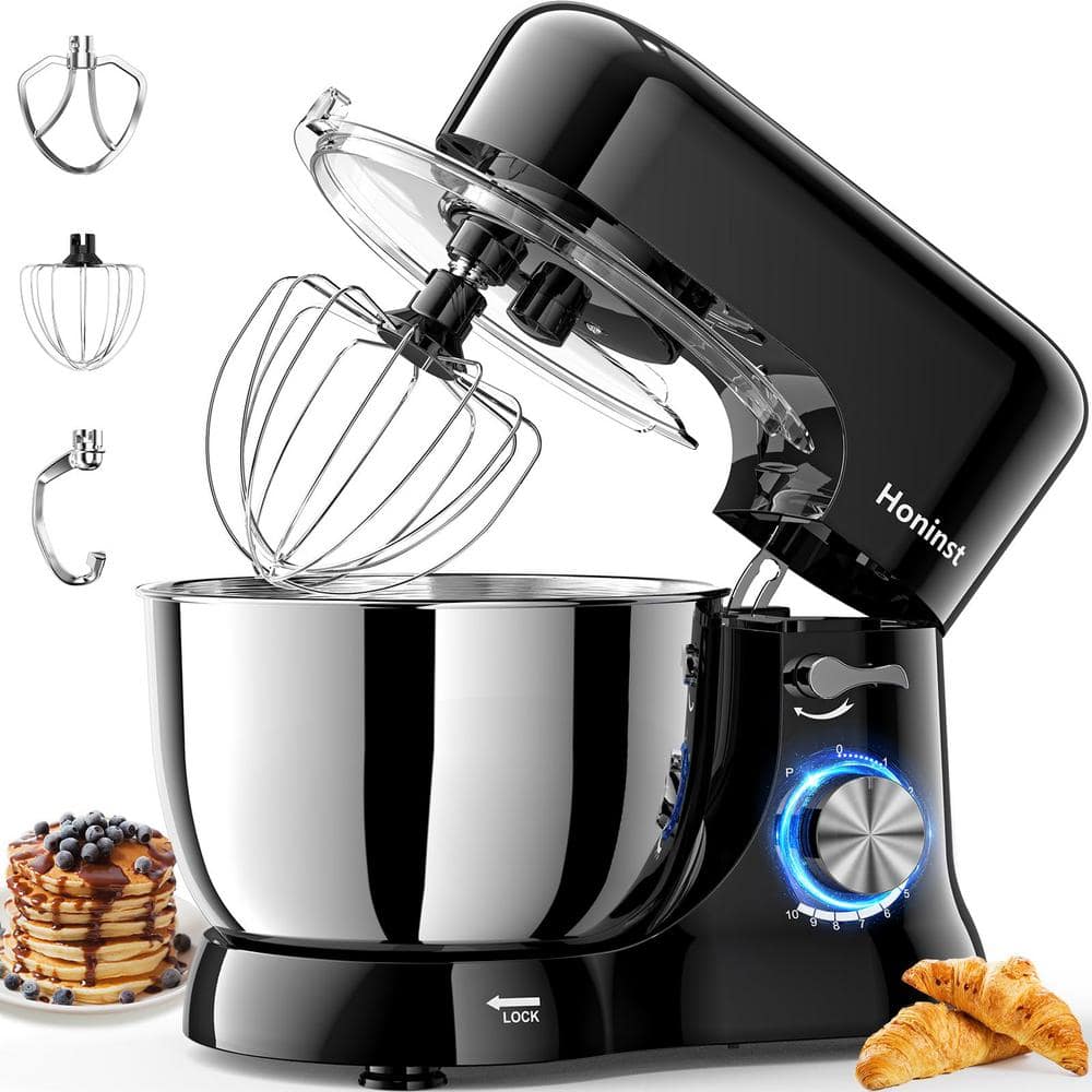 JEREMY CASS BigChef 5.5 Qt. 650-Watt 10-Speed Black Stand Mixer with Dough Hook, Whisk and Beater