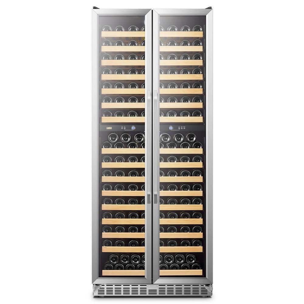 LANBO Dual Zone Wine Cooler 32 in. 255 Bottle 2 Door Built-In or Freestanding Cellar Cooling Unit in Black