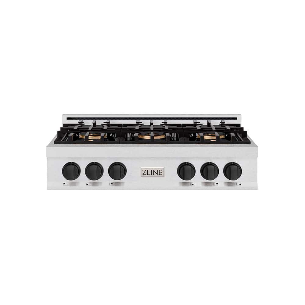 ZLINE Kitchen and Bath Autograph Edition 36 in. Classic Gas Rangetop with 6-Burner DuoPro Cooktop in Satin Stainless and Matte Black Accents