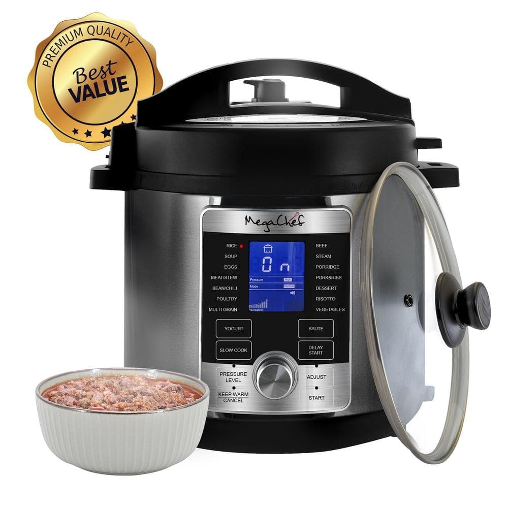 MegaChef 6 Qt. Stainless Steel Electric Pressure Cooker with Stainless Steel Pot