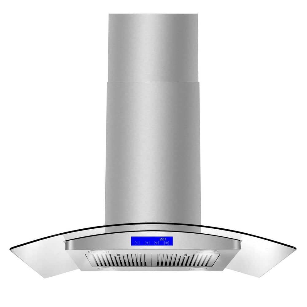 Cosmo 36 in. Lumin Collection 380 CFM Ducted Island Range Hood, Soft Touch Controls, LED Lights, Stainless Steel