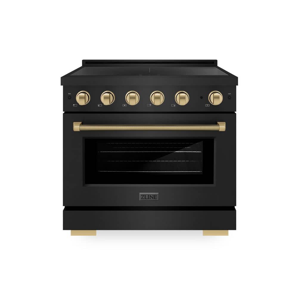 ZLINE Kitchen and Bath Autograph 36 in. 5.2 cu. ft. Induction Range with 5 Element Cooktop in Black Stainless with Champagne Helix Accents