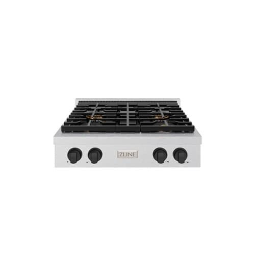 ZLINE - Autograph 30 in. Satin Steel Paramount Built-In Gas Cooktop with 4 DuoPro Burners and Black Accents (PSRTSZ-30-MB) - Stainless Steel