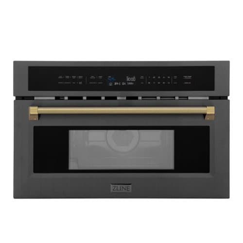 ZLINE - Autograph 30 in. 1.6 cu ft. Built-in Convection Microwave Oven and Polished Gold Helix Handle - Black Stainless Steel