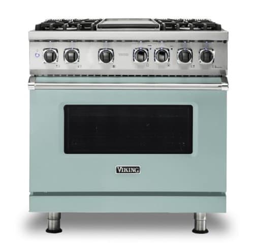 Viking - 5-Series 5.6 Cu. Ft. Self-Cleaning Freestanding Dual Fuel Convection Range - 4 Burner - LP - Splash