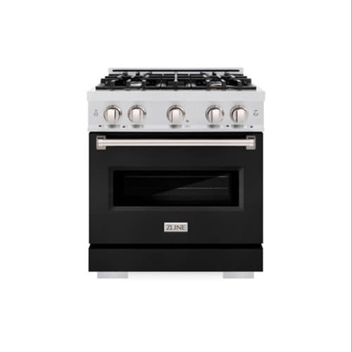ZLINE - 30 in. Classic Satin Steel Gas Range with 4 Burners and Convection Oven (CGRS-BLM-30) - Satin Steel/Black Matte